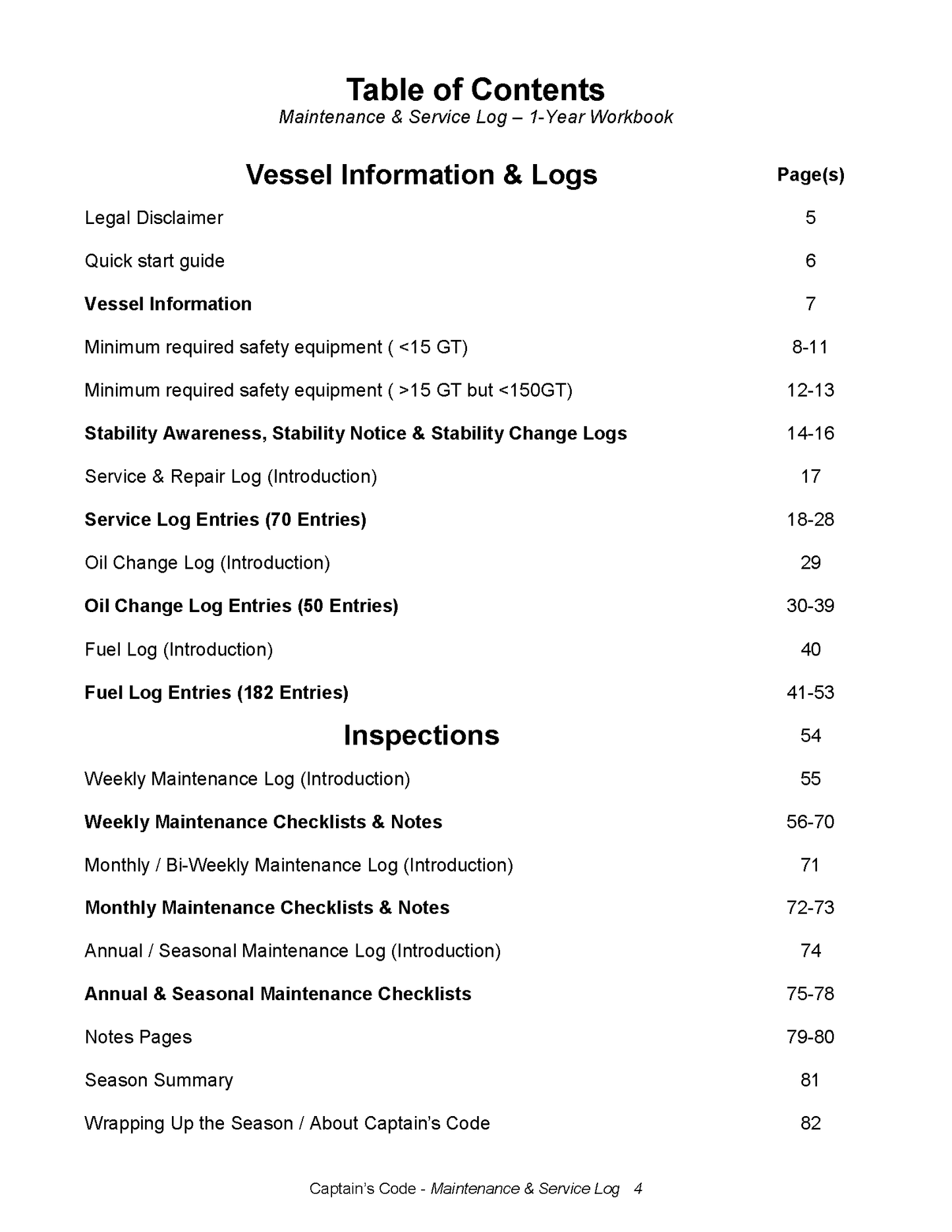 Captain's Code - Maintenance & Service Logs - Standard International Edition