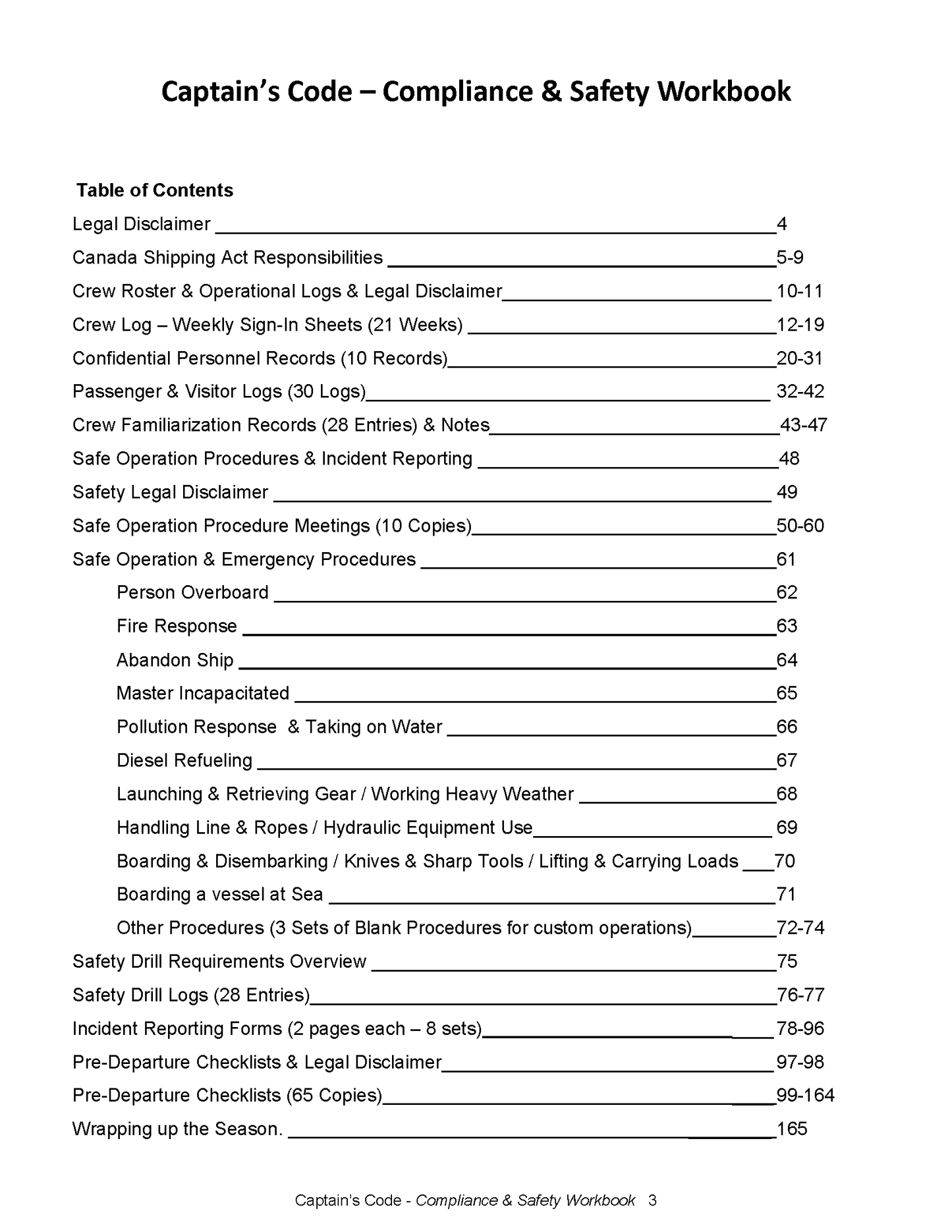Captain's Code Compliance & Safety Workbook - Seasonal Canadian Edition