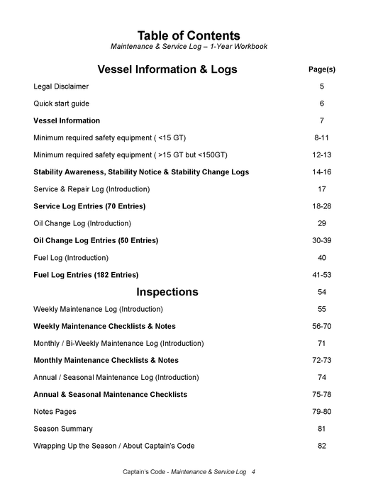 Captain's Code - Maintenance & Service Logs - Standard International Edition
