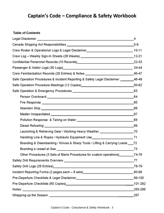 Captain's Code Compliance & Safety Workbook - 6 Month Extended Canadian Edition